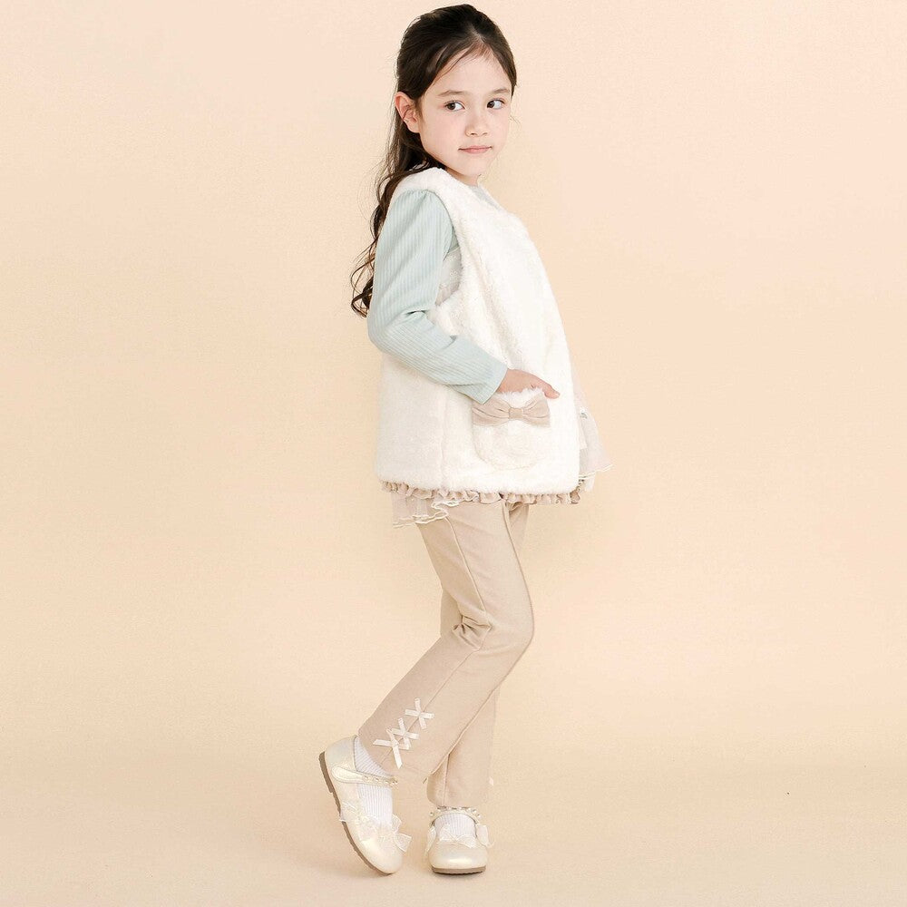 日本童裝  SLAP SLIP 緞帶毛毛背心外套 80-130cm 女童款 冬季 OUTERWEAR