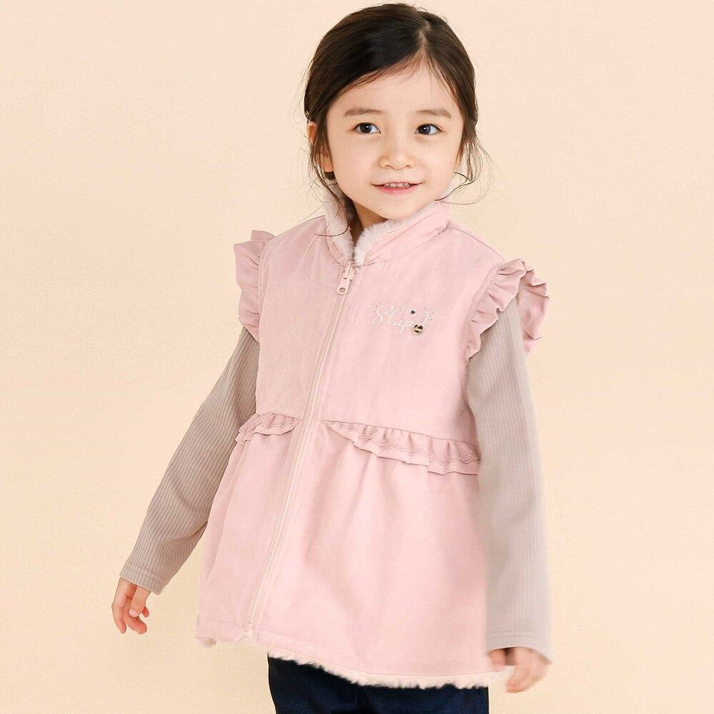 日本童裝  SLAP SLIP 2Way 雙面兩著 肩部荷葉邊毛兒外套 80-130cm 女童款 秋季 OUTERWEAR