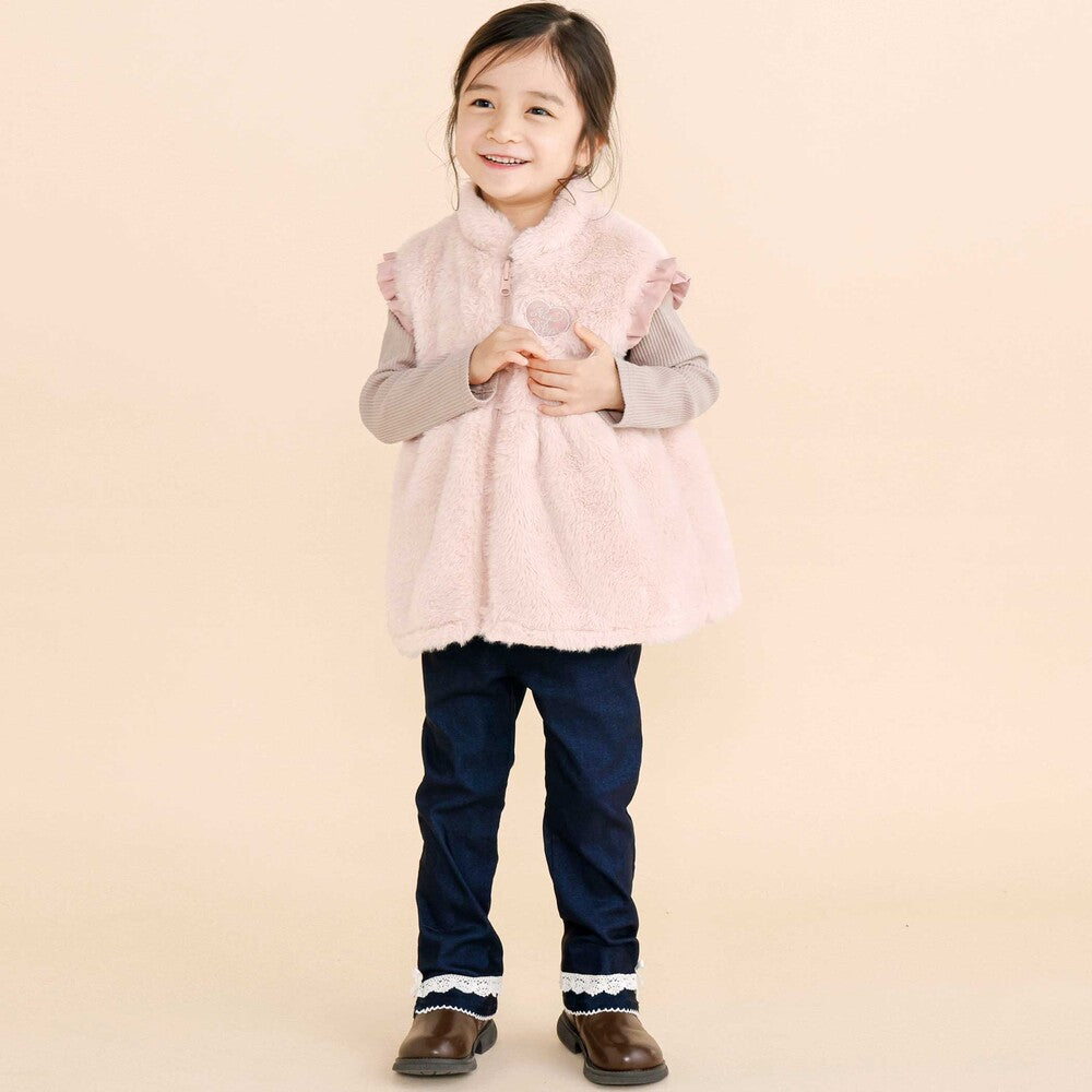 日本童裝  SLAP SLIP 2Way 雙面兩著 肩部荷葉邊毛兒外套 80-130cm 女童款 秋季 OUTERWEAR