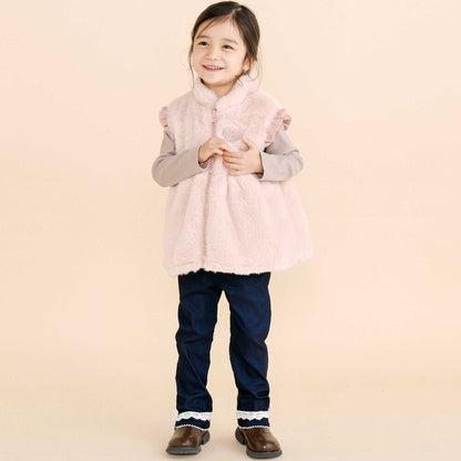 日本童裝  SLAP SLIP 2Way 雙面兩著 肩部荷葉邊毛兒外套 80-130cm 女童款 秋季 OUTERWEAR