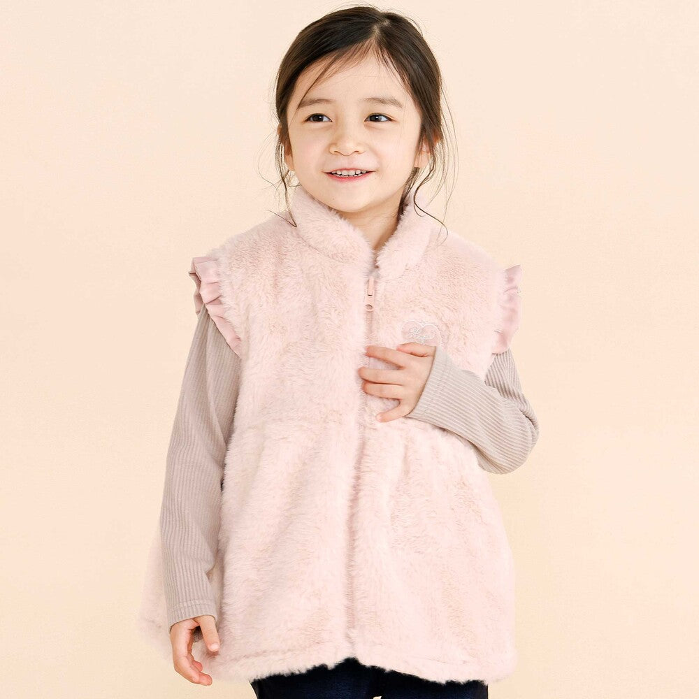 日本童裝  SLAP SLIP 2Way 雙面兩著 肩部荷葉邊毛兒外套 80-130cm 女童款 秋季 OUTERWEAR