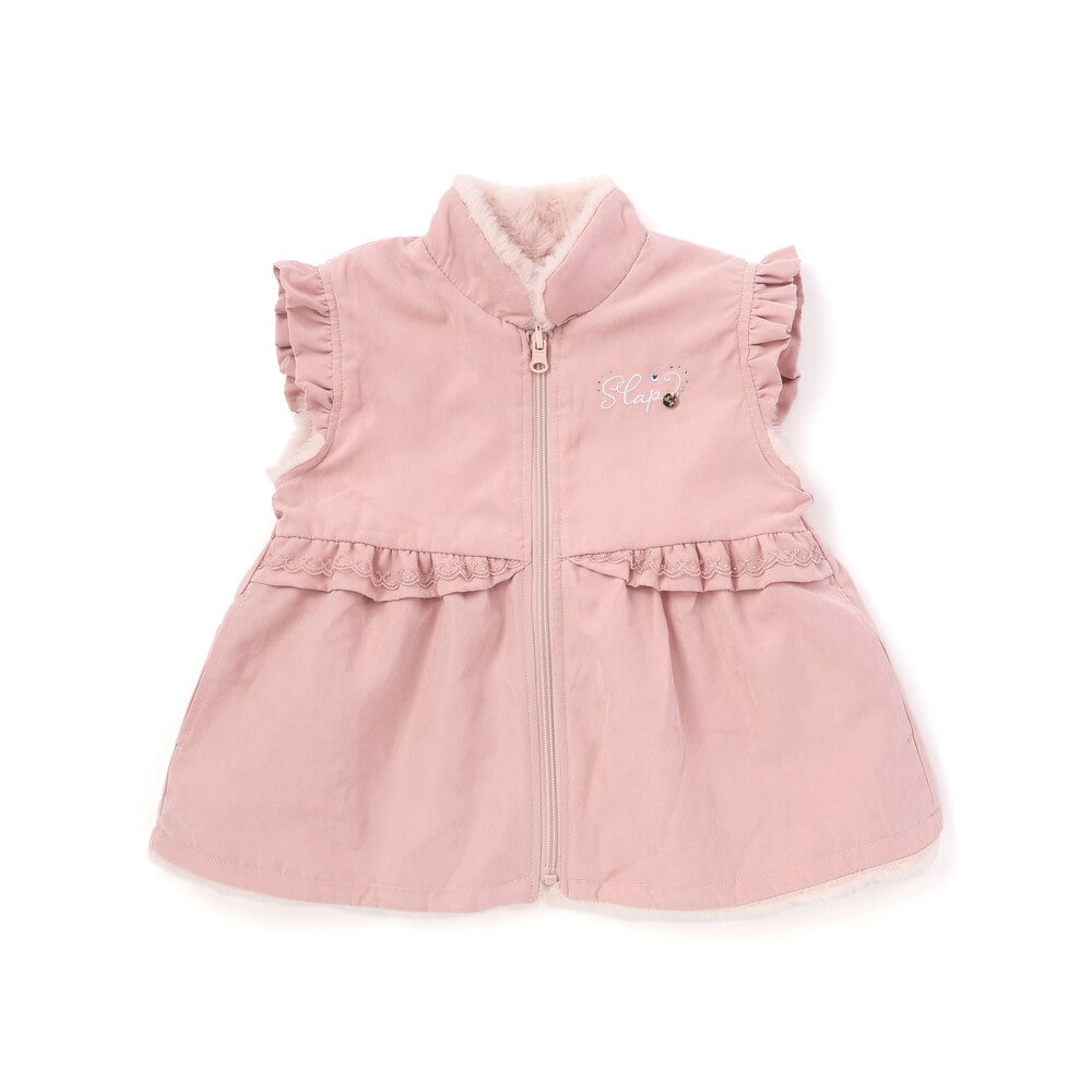 日本童裝  SLAP SLIP 2Way 雙面兩著 肩部荷葉邊毛兒外套 80-130cm 女童款 秋季 OUTERWEAR