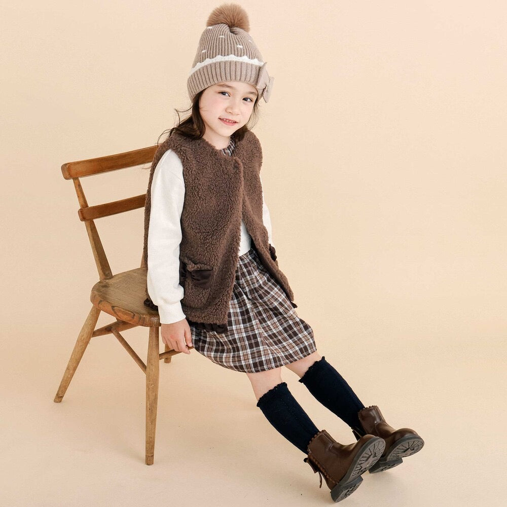 日本童裝  SLAP SLIP 緞帶毛毛背心外套 80-130cm 女童款 冬季 OUTERWEAR
