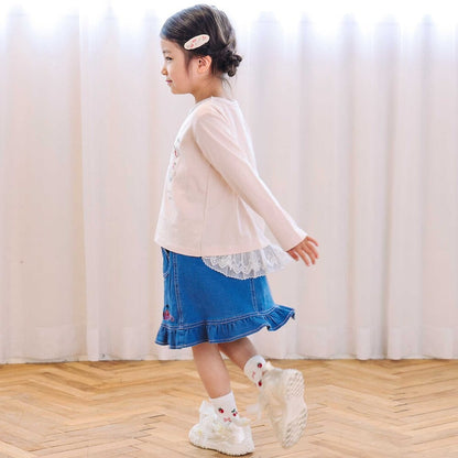 日本童裝  SLAP SLIP 刺繡荷葉邊上衣 80-130cm 女童款 秋季 TOPS
