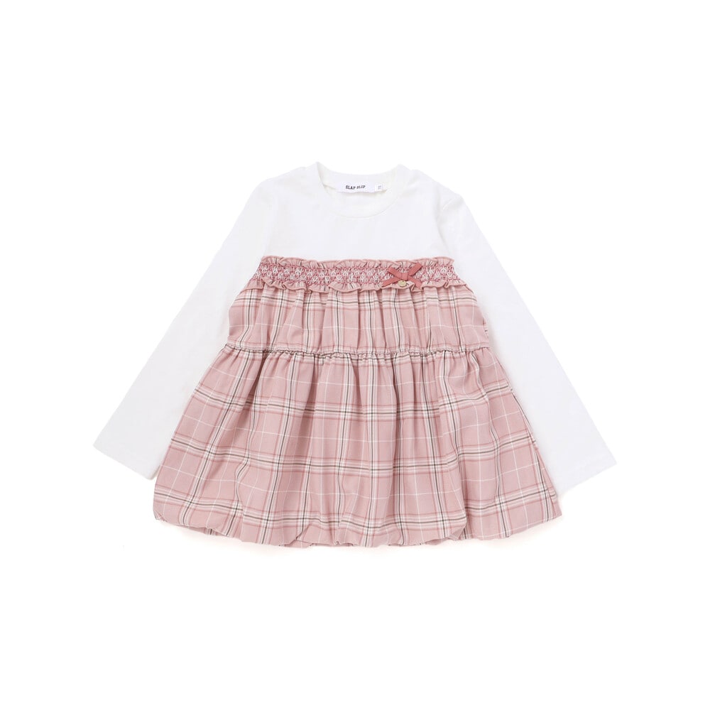 日本童裝  SLAP SLIP 格紋拼接上衣 80-130cm 女童款 秋季 TOPS