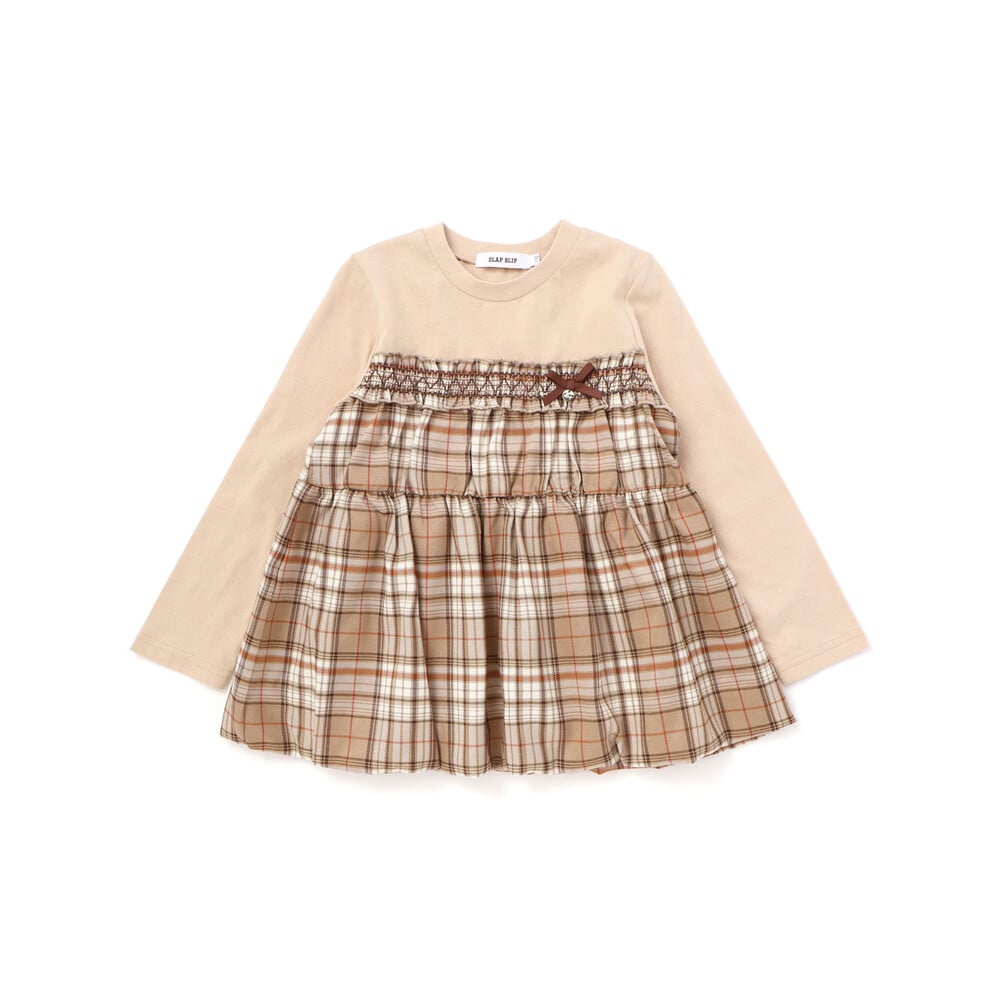 日本童裝  SLAP SLIP 格紋拼接上衣 80-130cm 女童款 秋季 TOPS