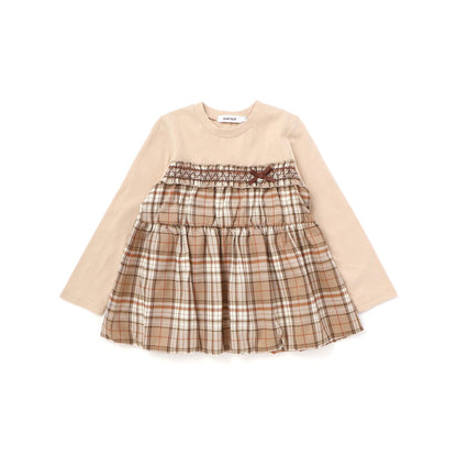 日本童裝  SLAP SLIP 格紋拼接上衣 80-130cm 女童款 秋季 TOPS