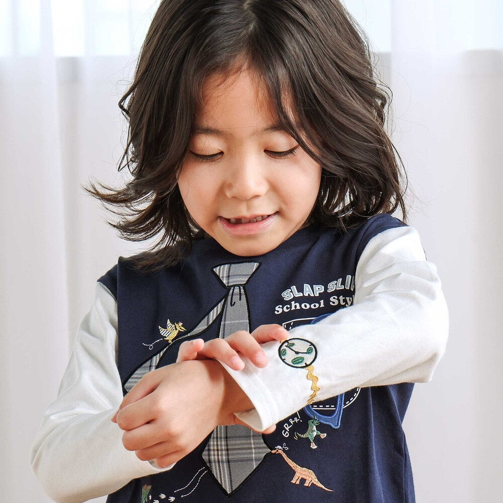 日本童裝  SLAP SLIP 刺繡圖案假兩件上衣 80-130cm 男童款 秋季 TOPS