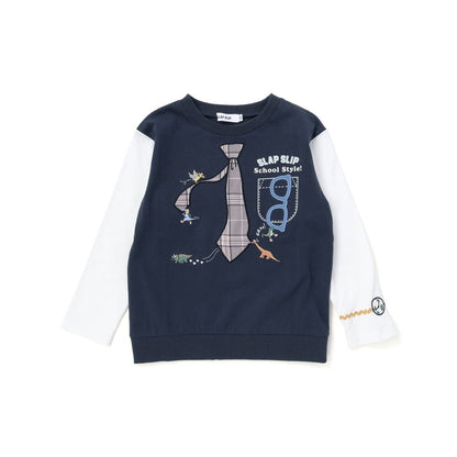 日本童裝  SLAP SLIP 刺繡圖案假兩件上衣 80-130cm 男童款 秋季 TOPS