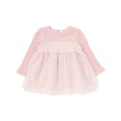 日本童裝  SLAP SLIP 薄紗拼接羅紋長袖上衣 80-130cm 女童款 秋季 TOPS