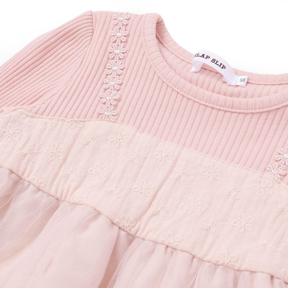 日本童裝  SLAP SLIP 薄紗拼接羅紋長袖上衣 80-130cm 女童款 秋季 TOPS