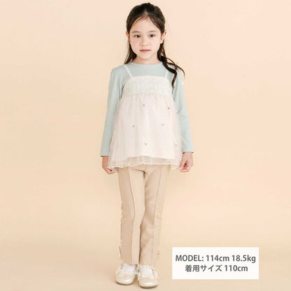 日本童裝  SLAP SLIP 薄紗拼接羅紋長袖上衣 80-130cm 女童款 秋季 TOPS