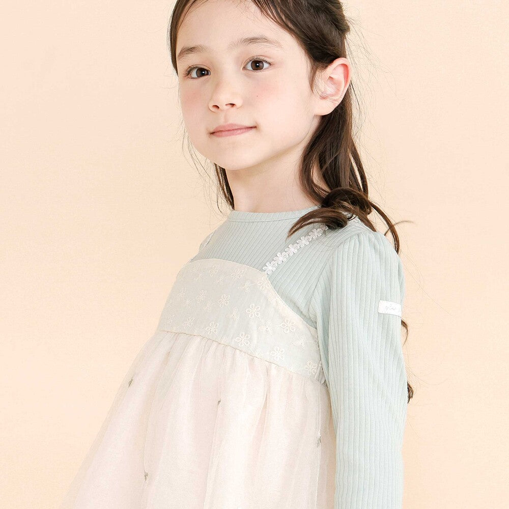 日本童裝  SLAP SLIP 薄紗拼接羅紋長袖上衣 80-130cm 女童款 秋季 TOPS