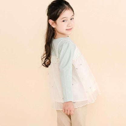 日本童裝  SLAP SLIP 薄紗拼接羅紋長袖上衣 80-130cm 女童款 秋季 TOPS