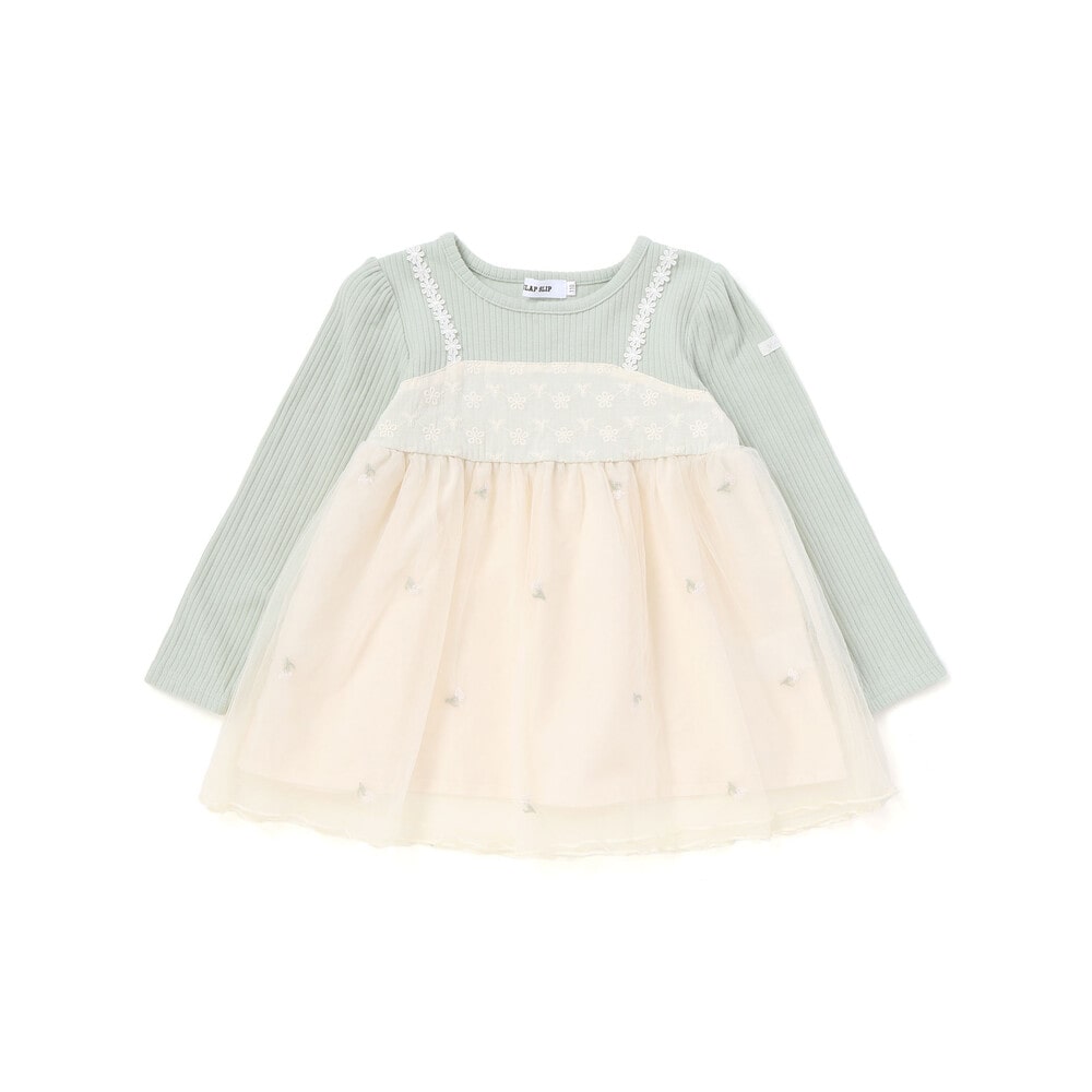日本童裝  SLAP SLIP 薄紗拼接羅紋長袖上衣 80-130cm 女童款 秋季 TOPS