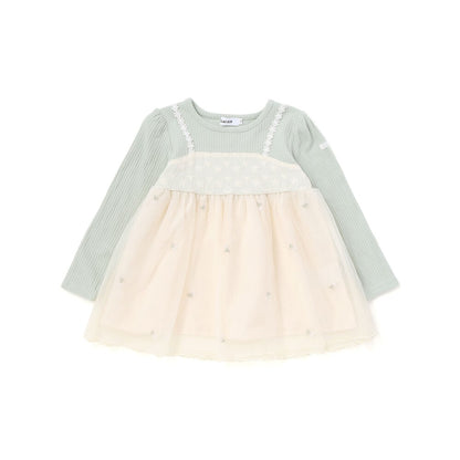 日本童裝  SLAP SLIP 薄紗拼接羅紋長袖上衣 80-130cm 女童款 秋季 TOPS