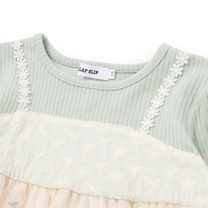 日本童裝  SLAP SLIP 薄紗拼接羅紋長袖上衣 80-130cm 女童款 秋季 TOPS