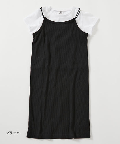 Japanese children's clothing dev!rock ribbed tank dress and short-sleeved top two-piece set 100-160cm girls summer TOPS DRESSES