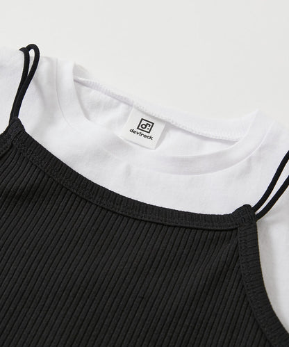 Japanese children's clothing dev!rock ribbed tank dress and short-sleeved top two-piece set 100-160cm girls summer TOPS DRESSES