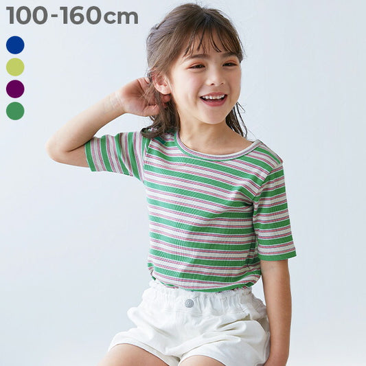 Japanese children's clothing dev!rock ribbed short-sleeved top 100-160cm girls summer TOPS