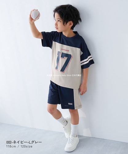 Japanese children's clothing dev!rock Cooling Quick-Drying Series Smooth Stretch Mesh Breathable Sports Colorblock T-shirt 100-160cm Contact Cooling Boys/Girls Summer TOPS Sports Series