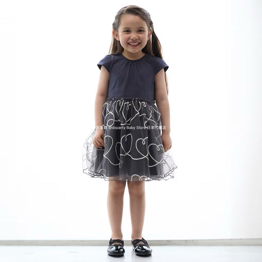 Japanese children's clothing pe#main embroidered tulle dress 80-130cm girls summer dresses for interviews/banquets/performances 