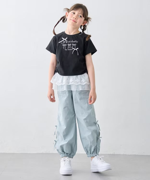 日本童裝 aF#a325 吸水速乾 蝴蝶結工裝長褲 110-160cm 女童款 夏季 PANTS