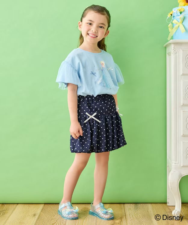 日本童裝 aF#a325 x Disney FROZEN 接觸冷感 薄紗袖印花上衣 90-130cm 女童款 夏季 TOPS