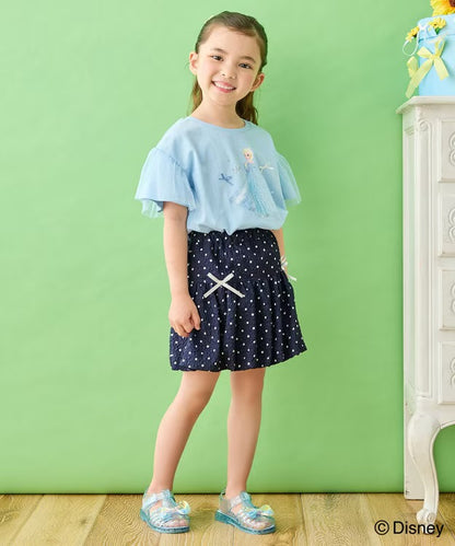 日本童裝 aF#a325 x Disney FROZEN 接觸冷感 薄紗袖印花上衣 90-130cm 女童款 夏季 TOPS
