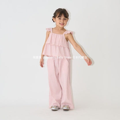 Japanese children's clothing Ly# mine suspenders and loose pants set 100-150cm girls summer TOPS PANTS 