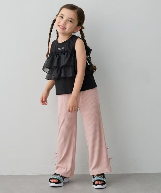 日本童裝 aF#a325 接觸冷感 羅紋寬喇叭褲 110-150cm 女童款 夏季 PANTS