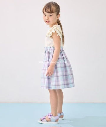 Japanese children's clothing aF#a325 checkered patchwork dress 110-160cm girls summer dresses 