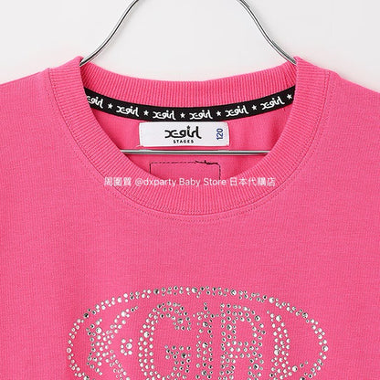Japanese children's clothing X-girl Stages rhinestone print top 90-140cm girls summer TOPS 