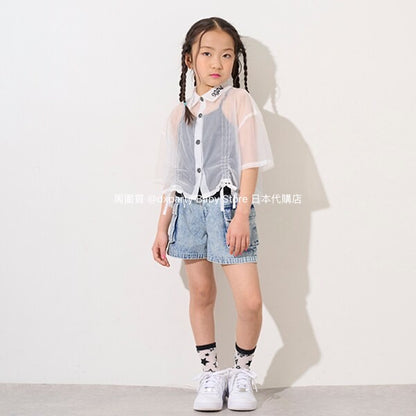 Japanese children's clothing X-girl Stages work pocket jeans 100-140cm girls summer PANTS 