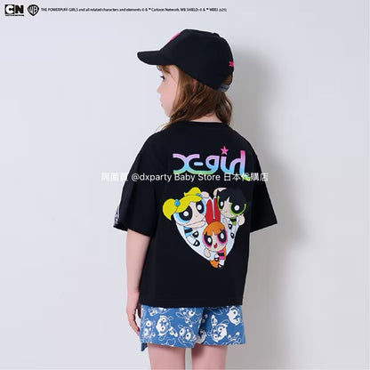 Japanese children's clothing X-girl Stages x Flying Girls printed top 90-140cm girls summer TOPS 