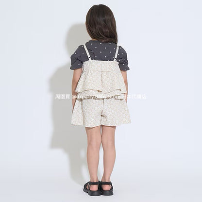 Japanese children's clothing Ly# mine tank top and shorts set 100-150cm girls summer TOPS PANTS 
