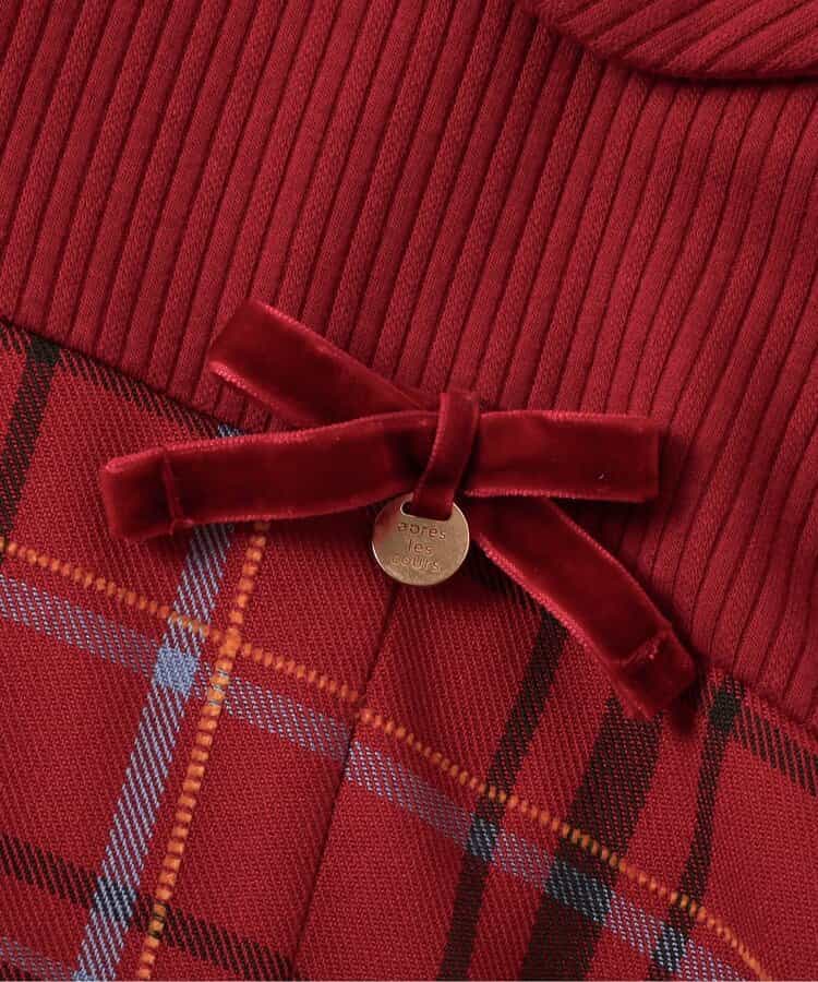 日本童裝 apres les cours 披肩格紋連身裙 80-140cm 女童款 冬季 DRESSES 聖誕紅/新年紅