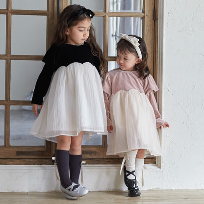 日本童裝 pe#main 泡泡袖雪紡連身裙 80-130cm 女童款 冬季 DRESSES 面試/宴會/表演