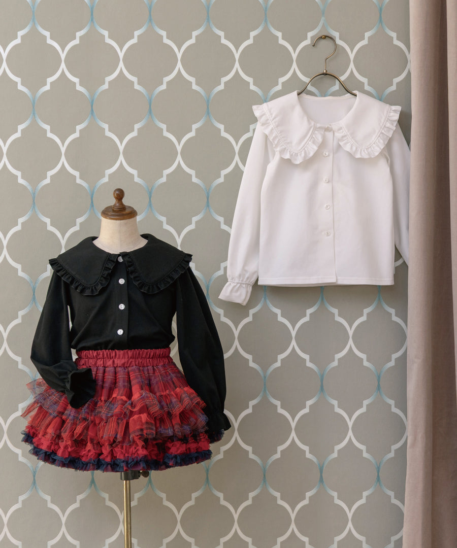 Japanese children's clothing panpantutu black bubble collar shirt 90-150cm girls summer TOPS interview/banquet/performance 