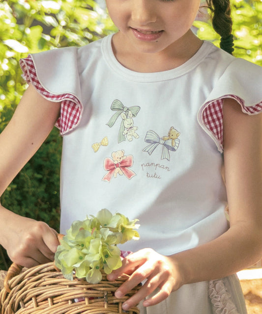 日本童裝 panpantutu 格仔小飛袖上衣 80-140cm 女童款 夏季 TOPS