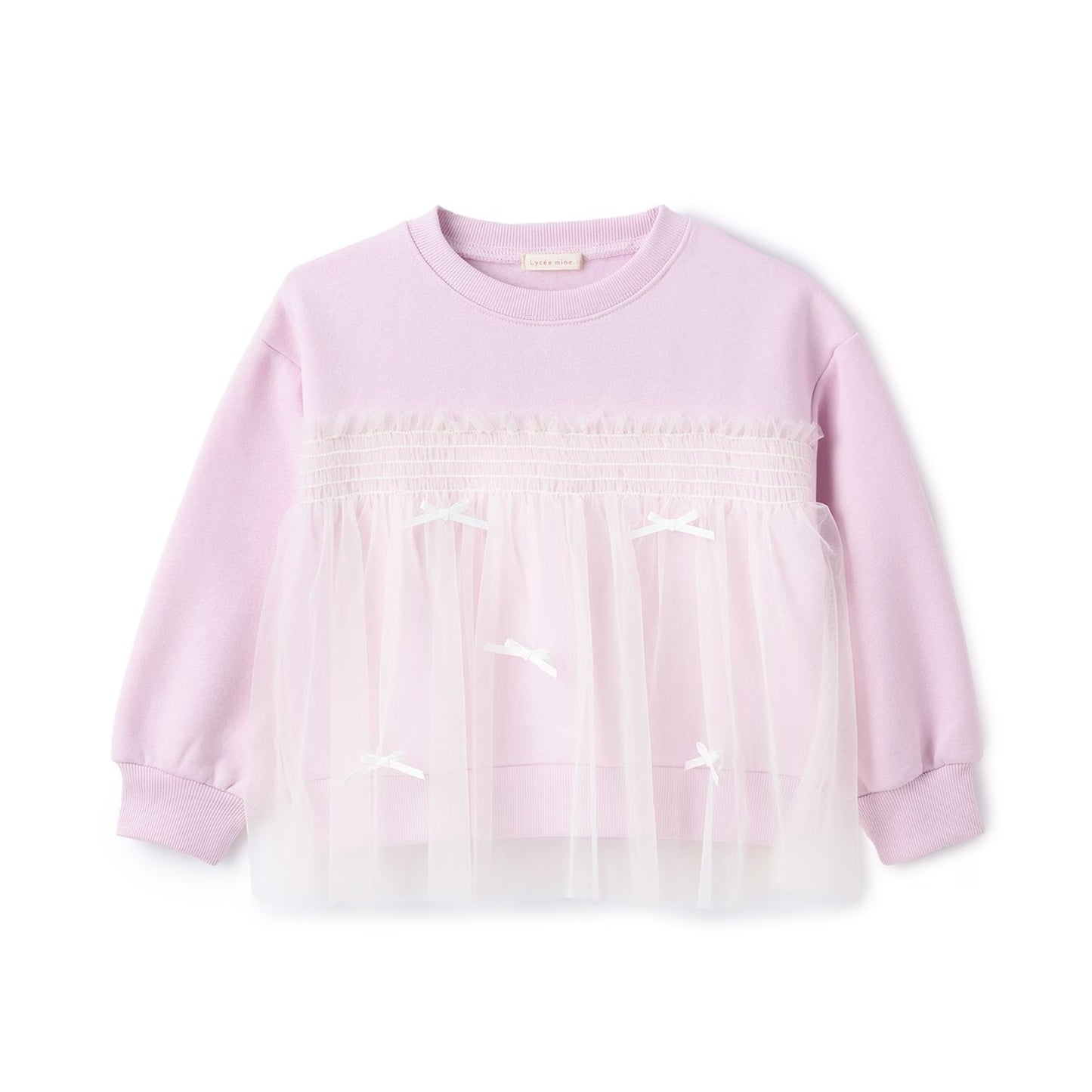 日本童裝 Ly# mine 抓毛緞帶薄紗拼接衛衣 100-150cm 女童款 冬季 TOPS