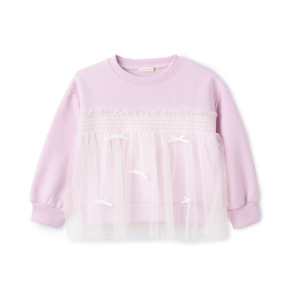 日本童裝 Ly# mine 抓毛緞帶薄紗拼接衛衣 100-150cm 女童款 冬季 TOPS