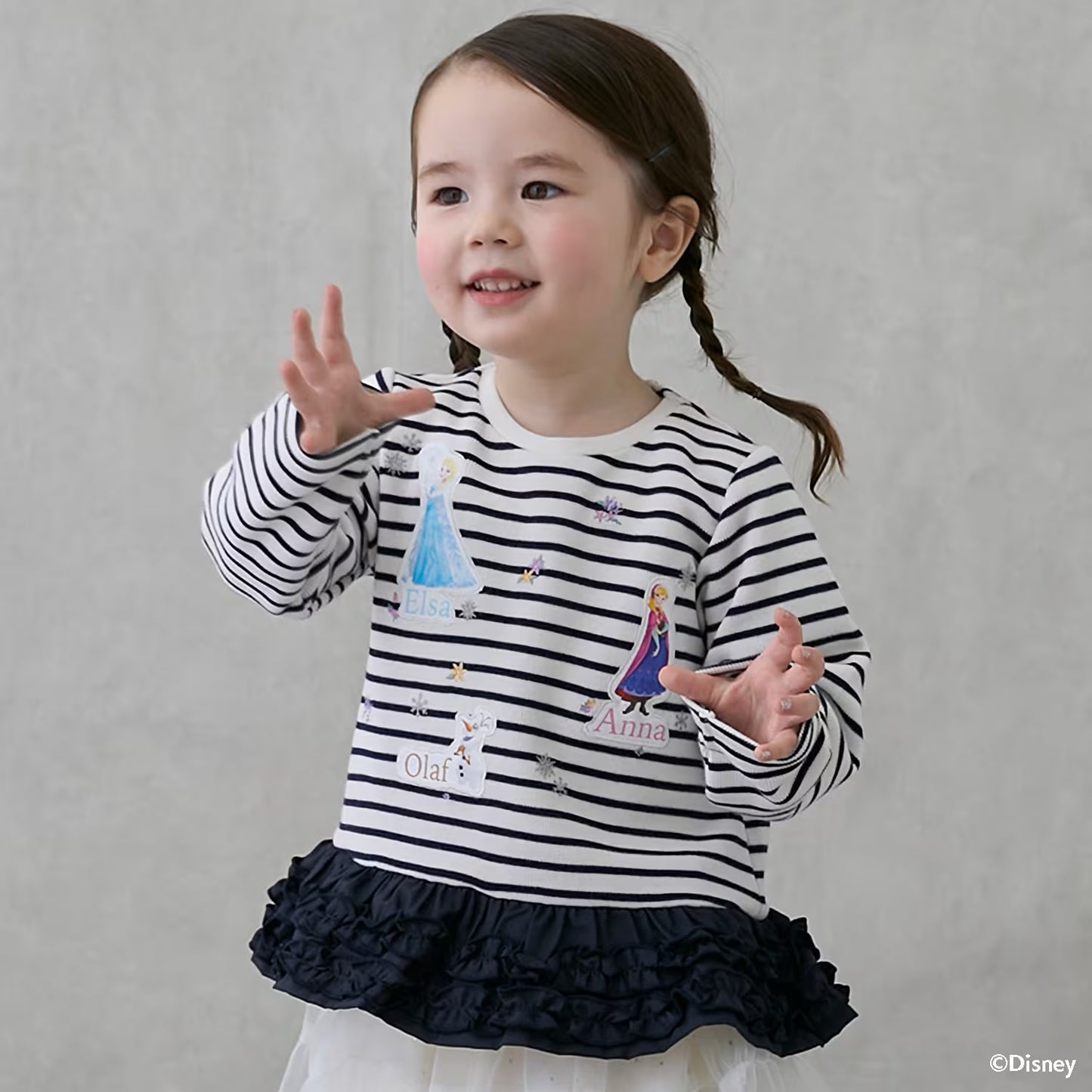 日本童裝 pe#main x Disney Frozen花邊上衣 80-130cm 女童款 冬季 TOPS