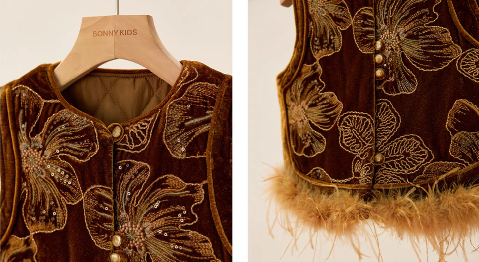 新年童裝 聚福納吉絲絨毛毛背心（毛毛可拆） 90-150cm 女童款 新年中式華服唐裝 新春馬年 2026年 AAA