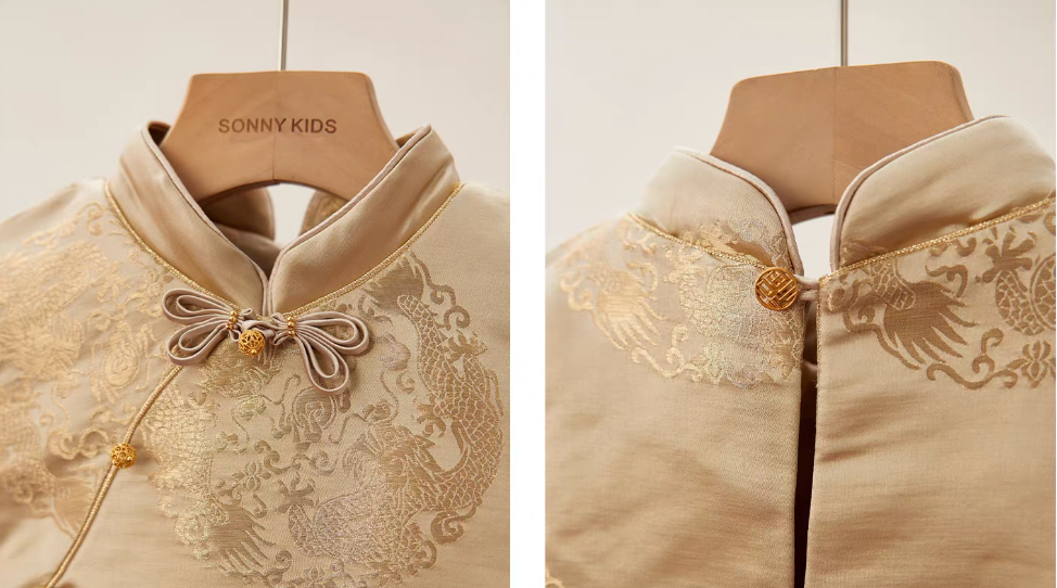 新年童裝 真絲金絲祥龍聚瑞唐裝背心上衣 90-140cm 女童款 新年中式華服唐裝 新春馬年 2026年 AAA