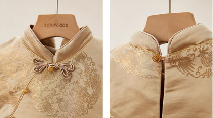 新年童裝 真絲金絲祥龍聚瑞唐裝背心上衣 90-140cm 女童款 新年中式華服唐裝 新春馬年 2026年 AAA