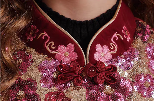 新年童裝 亮片毛毛裙邊旗袍裙 120-165cm 女童款 新年中式華服唐裝 新春馬年 2026年