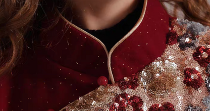 新年童裝 亮片毛毛裙邊旗袍背心 120-165cm 女童款 新年中式華服唐裝 新春馬年 2026年