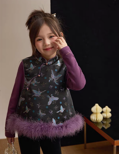 新年童裝 吉祥如意蝶舞旗袍 90-160cm 女童款 新年中式華服唐裝 新春馬年 2026年 AAA