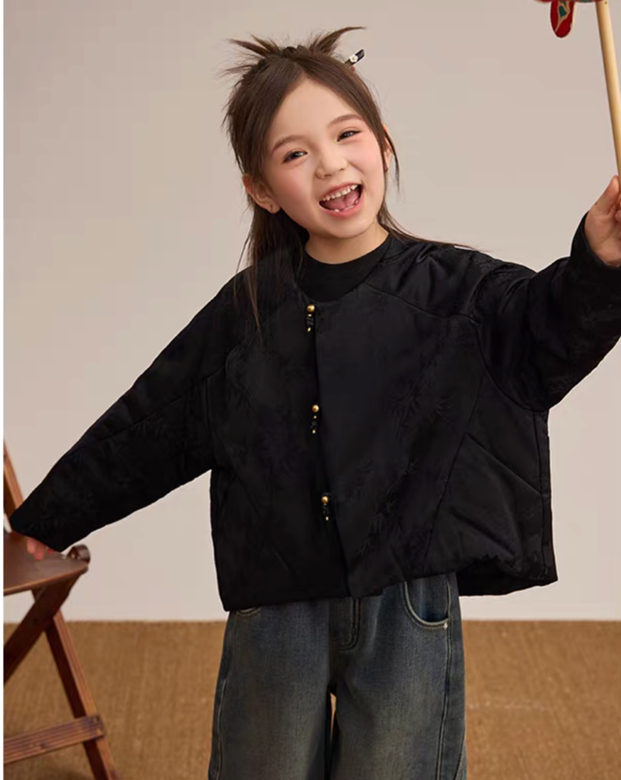 新年童裝 平安喜樂提花夾棉外套 100-160cm/S-XL 親子裝 女童款/大人款 新年中式華服唐裝 新春馬年 2026年 AAA
